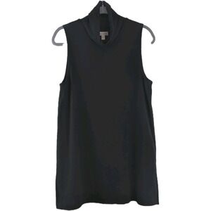 Garnet Hill Sleeveless Tunic Top Medium‎ Tencel Mock Neck Black A-Line Lagenlook